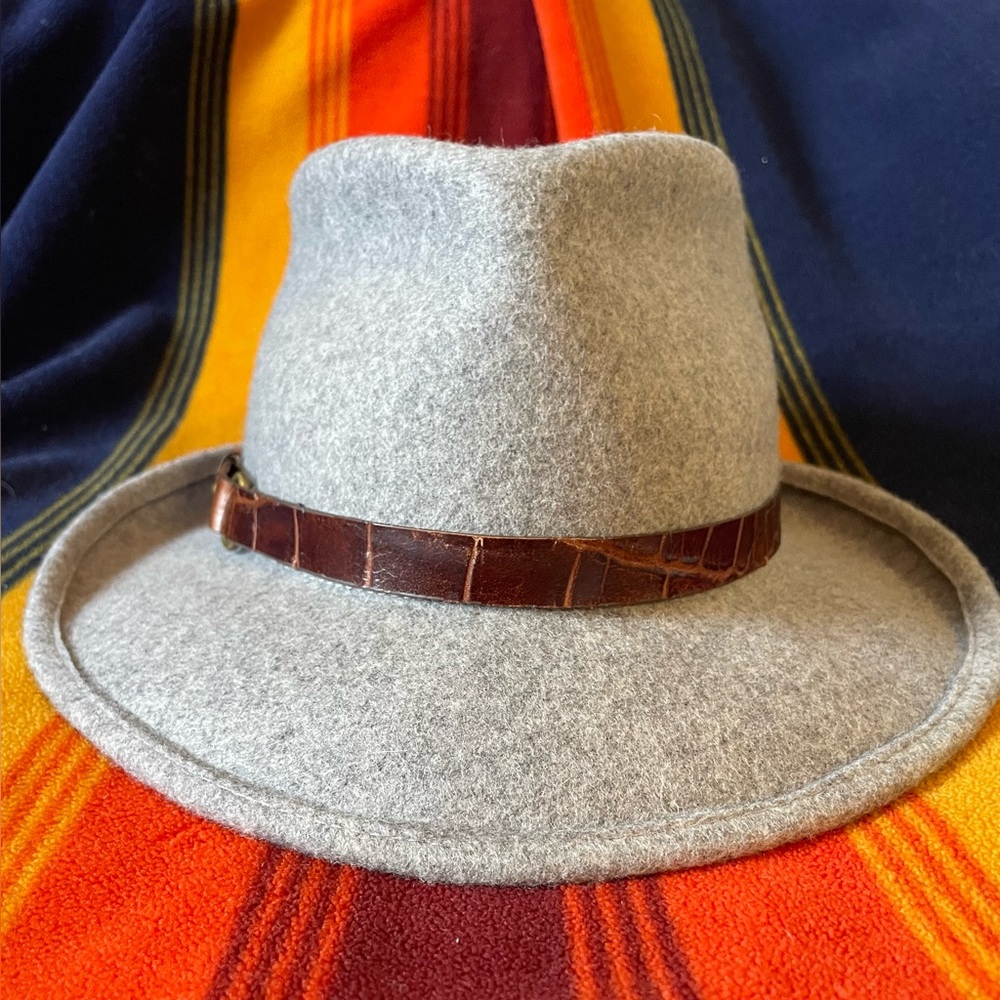 ERIC JAVITS Wool Classic Fedora Hat in Grey Mix Neutral Leather Band One Size - Picture 8 of 16